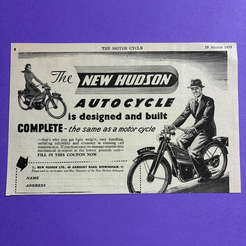 Hudson autocycle advert 1953 - hudson,